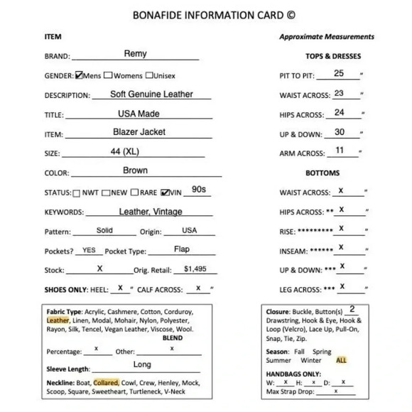 Remy Mens Soft Genuine Leather USA Made Blazer Jacket Size 44 XL Brown VINTAGE - Picture 9 of 9